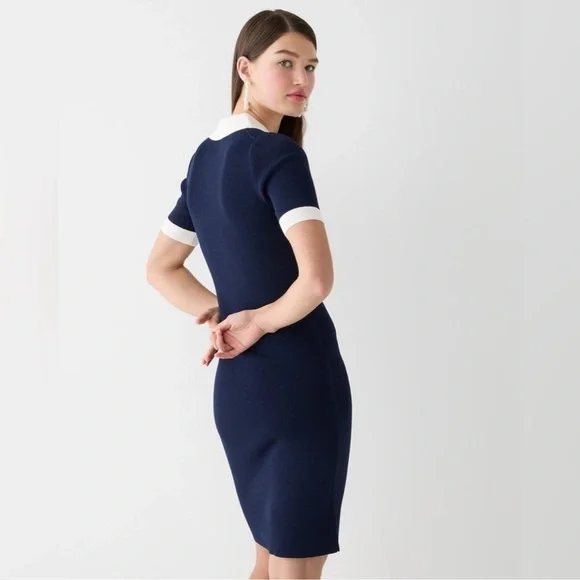 J.Crew Short-sleeve contrast-trim sweater-dress office career modest preppy NWT